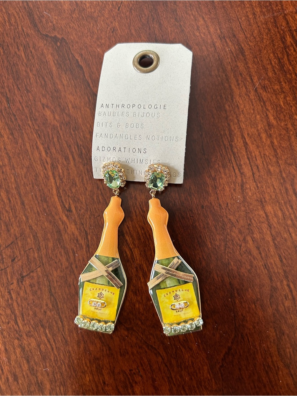 Anthropologie Yellow & Green Champagne Bottle Drop Earrings